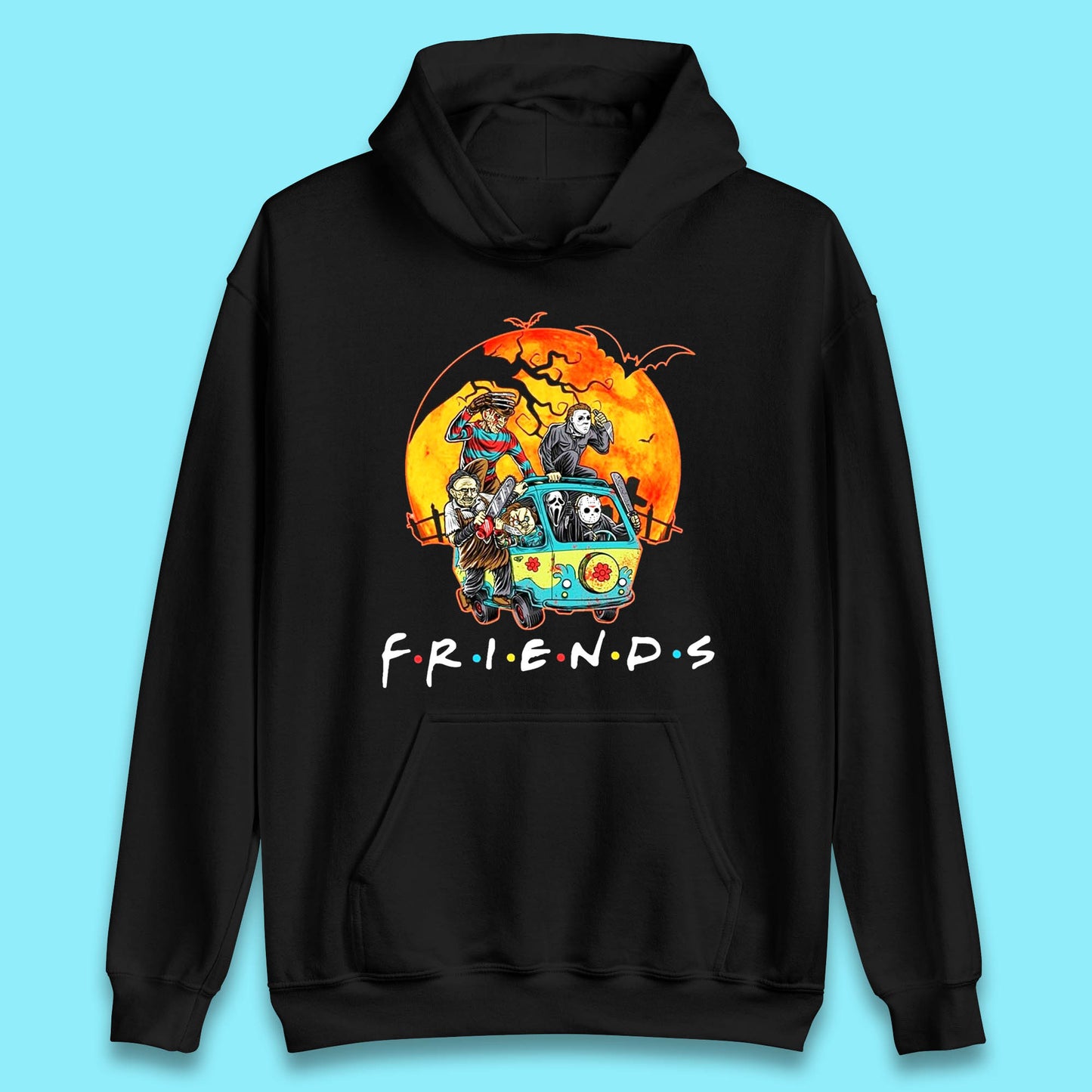 Friends Van Halloween Scooby Doo Mystery Machine Horror Movie Villians Characters Unisex Hoodie