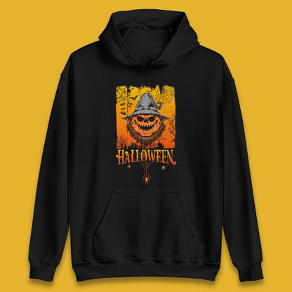 Angry Halloween Scary Evil Pumpkin Funny Pumpkin Head With Fire Eyes Scary Spooky Season Unisex Hoodie