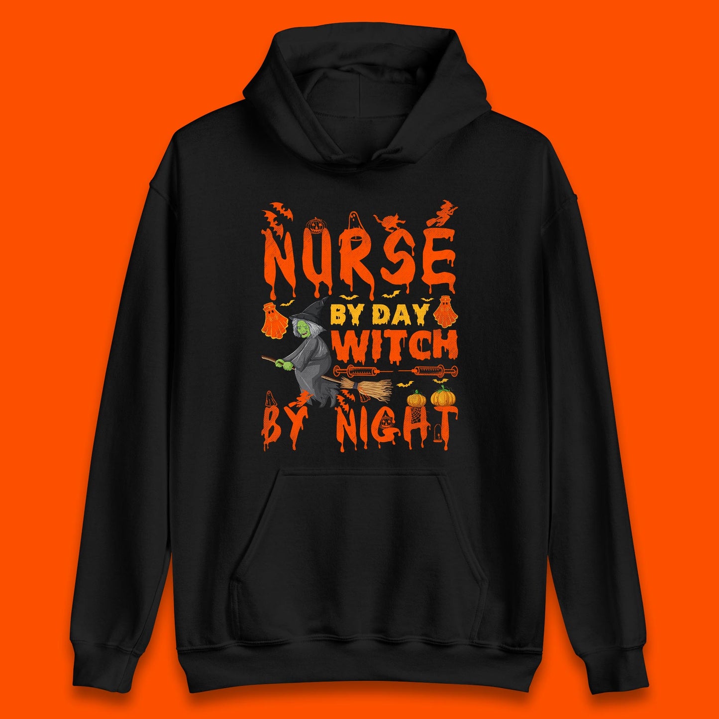 Nurse By Day Witch By Night Halloween Funny Nursing Spooky Nurse Unisex Hoodie