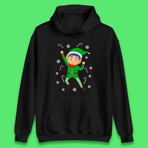Christmas Elf Cartoon Character Happy Christmas Party Candy Cane Xmas Unisex Hoodie