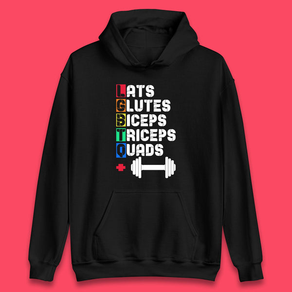Lats Glutes Biceps Triceps Quads LGBTQ+ Fitness Gym Gay Pride Workout Unisex Hoodie
