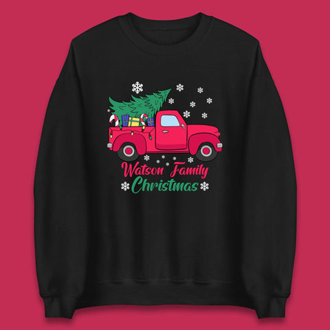 Personalised Family Christmas Red Truck With Christmas Tree To Delivery Christmas Gifts Xmas Unisex Sweatshirt