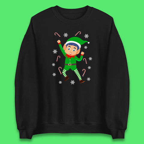 Christmas Elf Cartoon Character Happy Christmas Party Candy Cane Xmas Unisex Sweatshirt