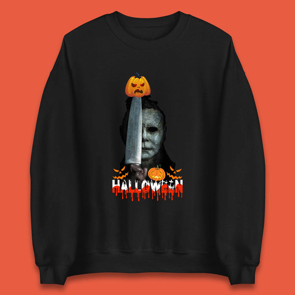 Halloween Michael Myers Holding Knife Pumpkin Horror Movie Character Serial Killer Unisex Sweatshirt