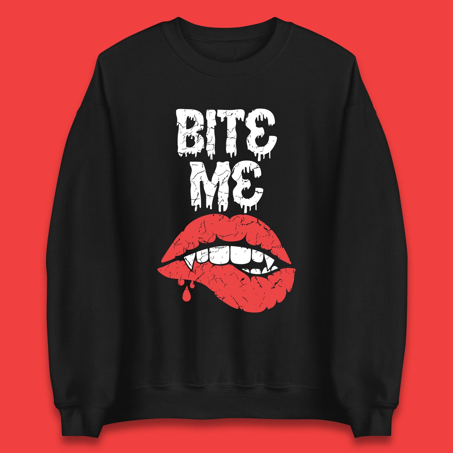 Bite Me Vampire Fangs Halloween Horror Lips Halloween Spooky Party Costume Unisex Sweatshirt