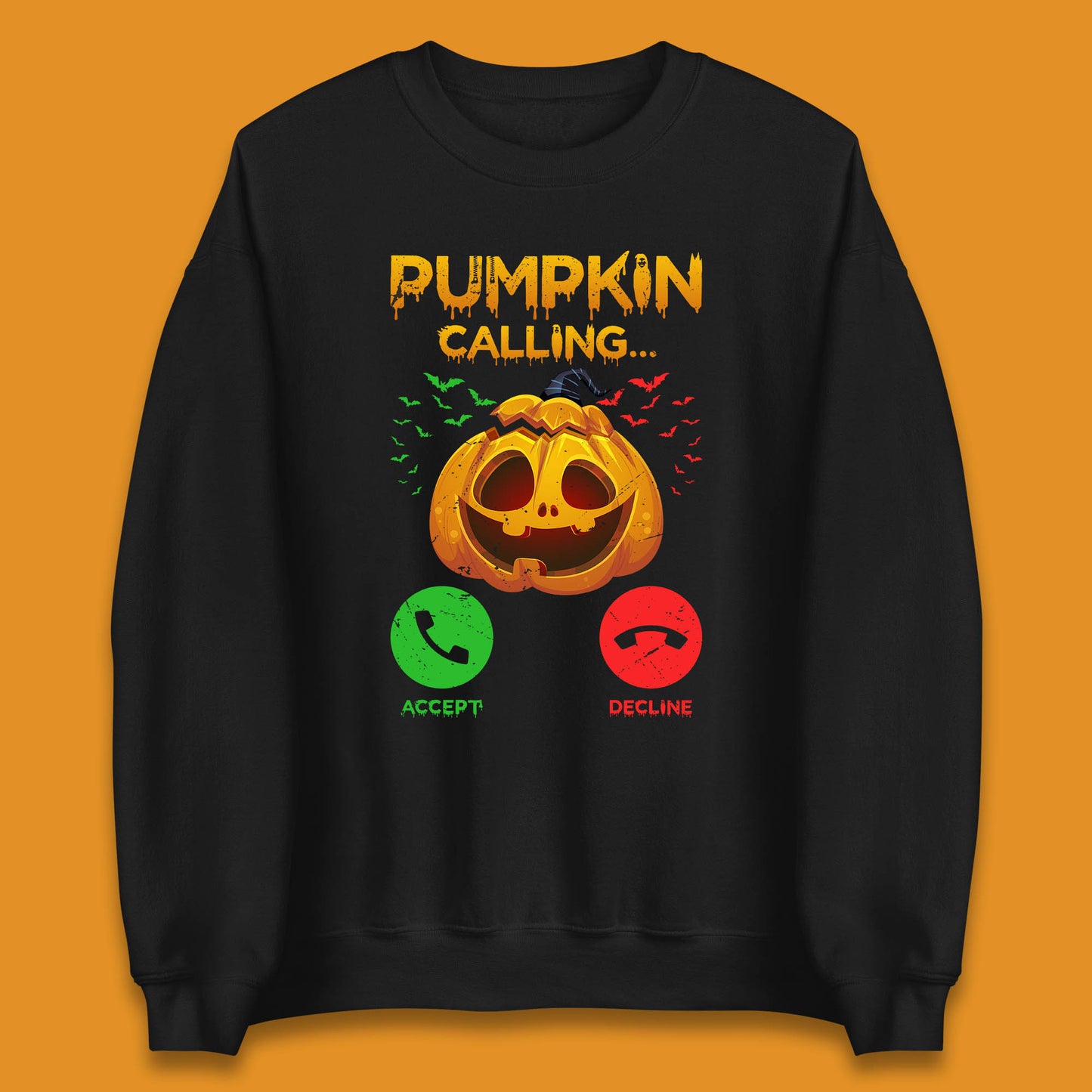 Halloween Pumpkin Calling Funny Phone Call Horror Scary Jack O Lantern Unisex Sweatshirt