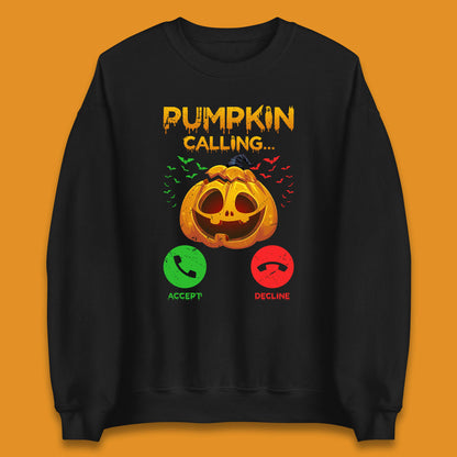 Halloween Pumpkin Calling Funny Phone Call Horror Scary Jack O Lantern Unisex Sweatshirt