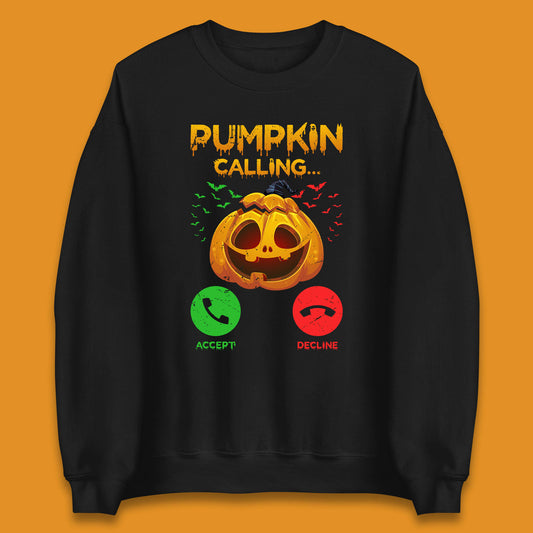 Halloween Pumpkin Calling Funny Phone Call Horror Scary Jack O Lantern Unisex Sweatshirt