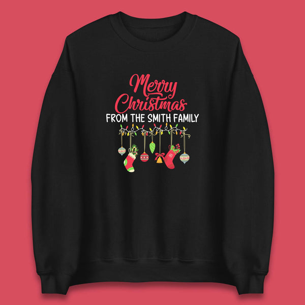 Personalised Merry Christmas Your Name Family Christmas With Holiday Ornaments Xmas Unisex Sweatshirt