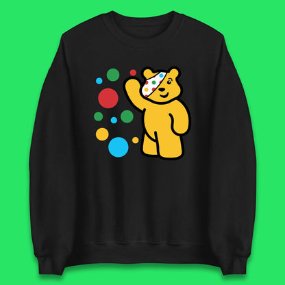 Spotty Pudsey Bear Hand Waving Dotty Spot Fundraising Children In Need Spotty Bear Spotty Day Unisex Sweatshirt