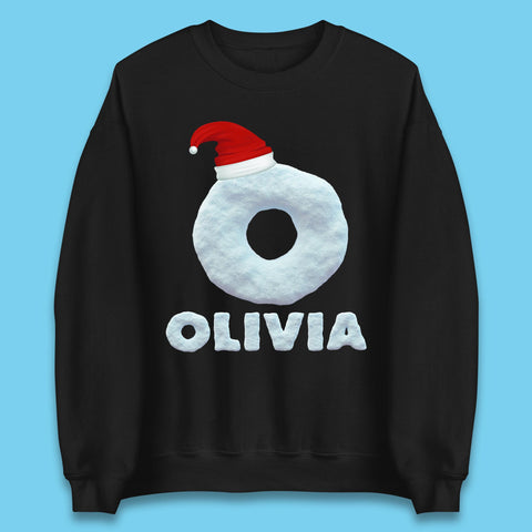 Personalised Christmas Snow Style Santa Hat Initial Letter Custom Name Xmas Unisex Sweatshirt