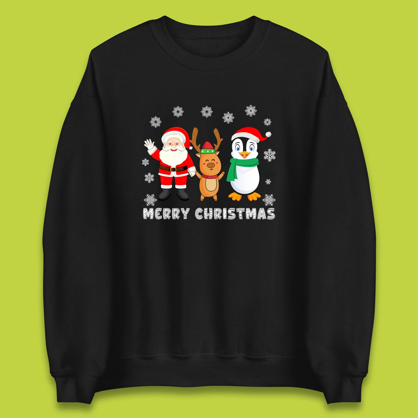 merry christmas penguin santa claus and reindeer sweatshirt