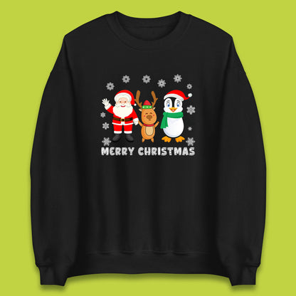 merry christmas penguin santa claus and reindeer sweatshirt