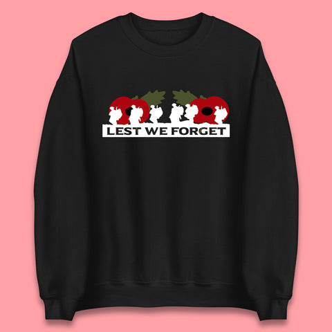 Lest We Forget Remembrance Day Armed Force Day Poppy Flower Soldiers Unisex Sweatshirt