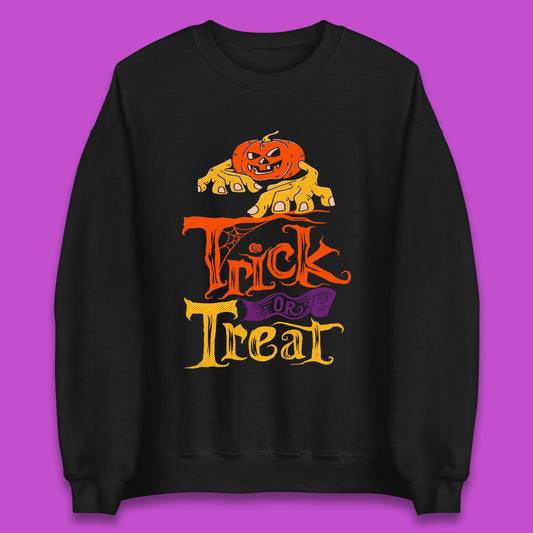 Halloween Trick Or Treat Horror Scary Evil Pumpkin With Zombie Hands Unisex Sweatshirt