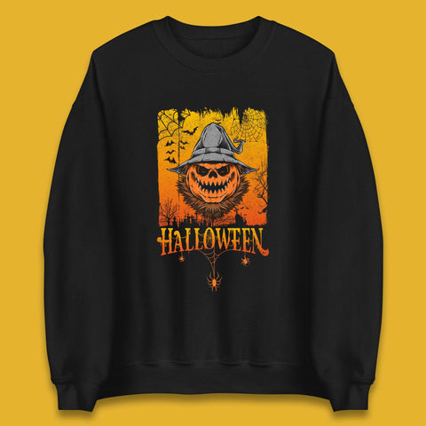 Angry Halloween Scary Evil Pumpkin Funny Pumpkin Head With Fire Eyes Scary Spooky Season Unisex Sweatshirt