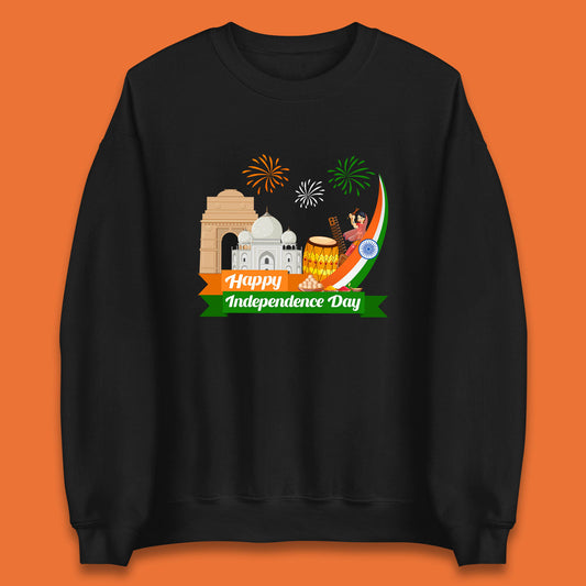 Happy India Independence Day 15th August Patriotic Indian Flag India Architectural Landmarks Unisex Sweatshirt