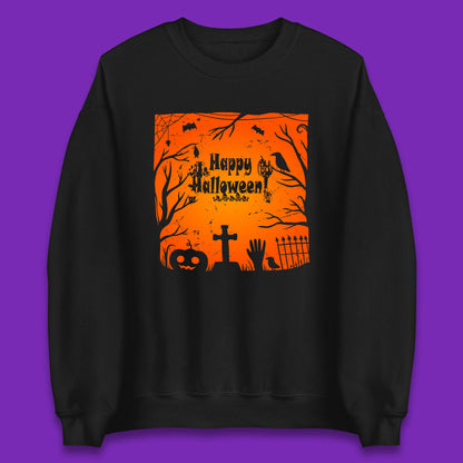 Happy Halloween Witch Hand Cross Sign Scary Pumpin Spooky Terrific Halloween Night Unisex Sweatshirt