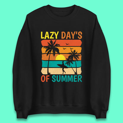 Lazy Days Of Summer Vintage Retro Sunset Surfer Beach Palm Trees Unisex Sweatshirt