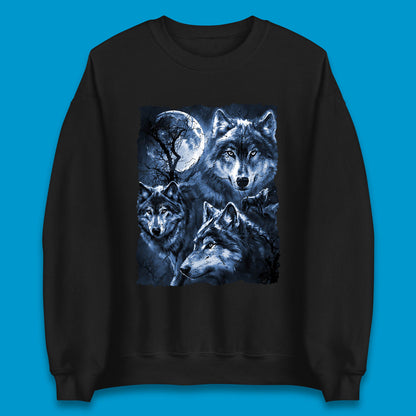 Wolf Family Howling 3 Wolf Moon Wild Free Wolves Three Gray Wolf Dog Animal The Mountain Unisex Sweatshirt