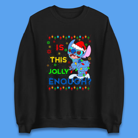 Is This Jolly Enough? Disney Christmas Funny Santa Stitch Xmas Lights Lilo And Stitch Unisex Sweatshirt