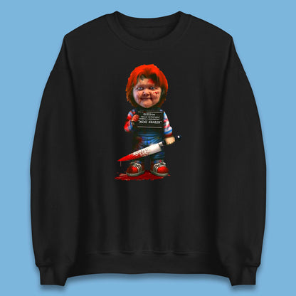 Chucky Mug Shot Russian Police Dept Hasbulla Magomedov Chucky Mini Khabib Inspired Halloween Horror Movie Good Guy Chucky Unisex Sweatshirt