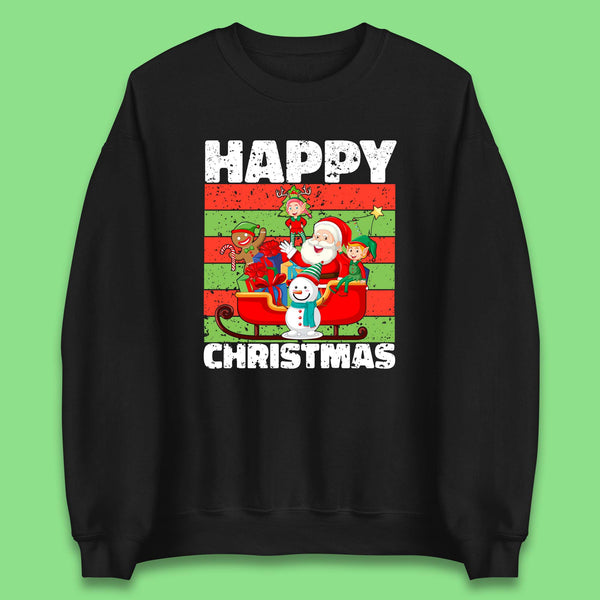 Merry Christmas Santa Claus Snowman Gingerbread Elf On Sleigh Xmas Ride Unisex Sweatshirt