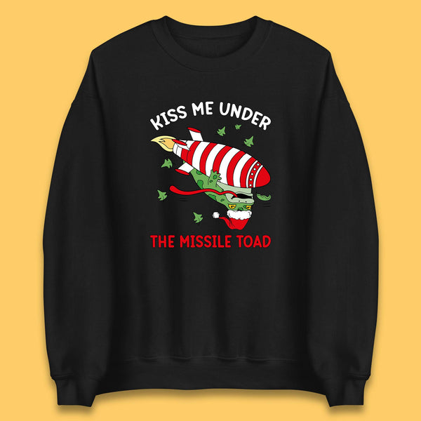 Kiss Me Under The Missile Toad Funny Christmas Holiday Joke Xmas Frog Santa Meme Unisex Sweatshirt