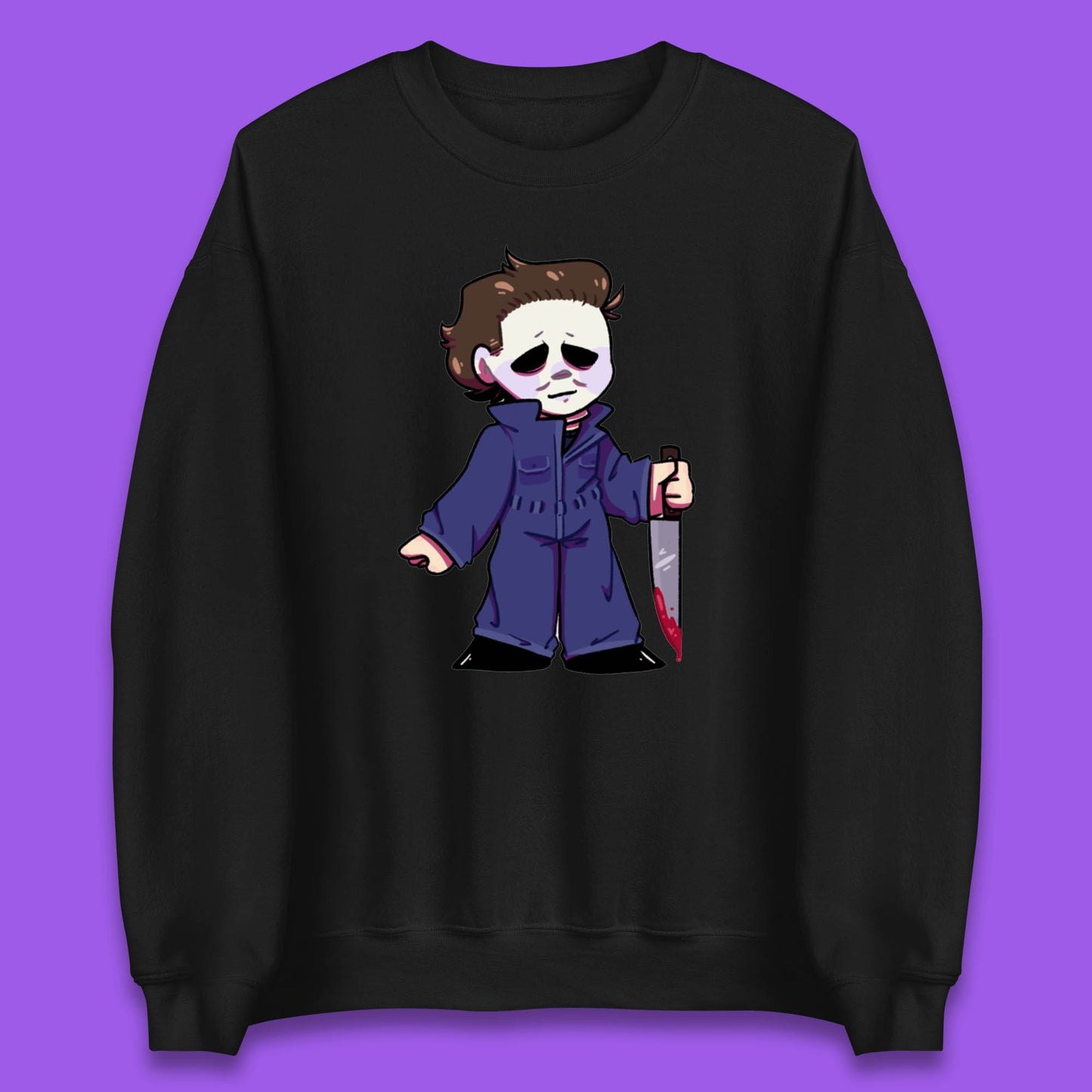 Chibi Michael Myers Holding Bloody Knife Halloween Serial Killer Horror Movie Character Unisex Sweatshirt