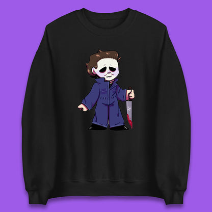 Chibi Michael Myers Holding Bloody Knife Halloween Serial Killer Horror Movie Character Unisex Sweatshirt