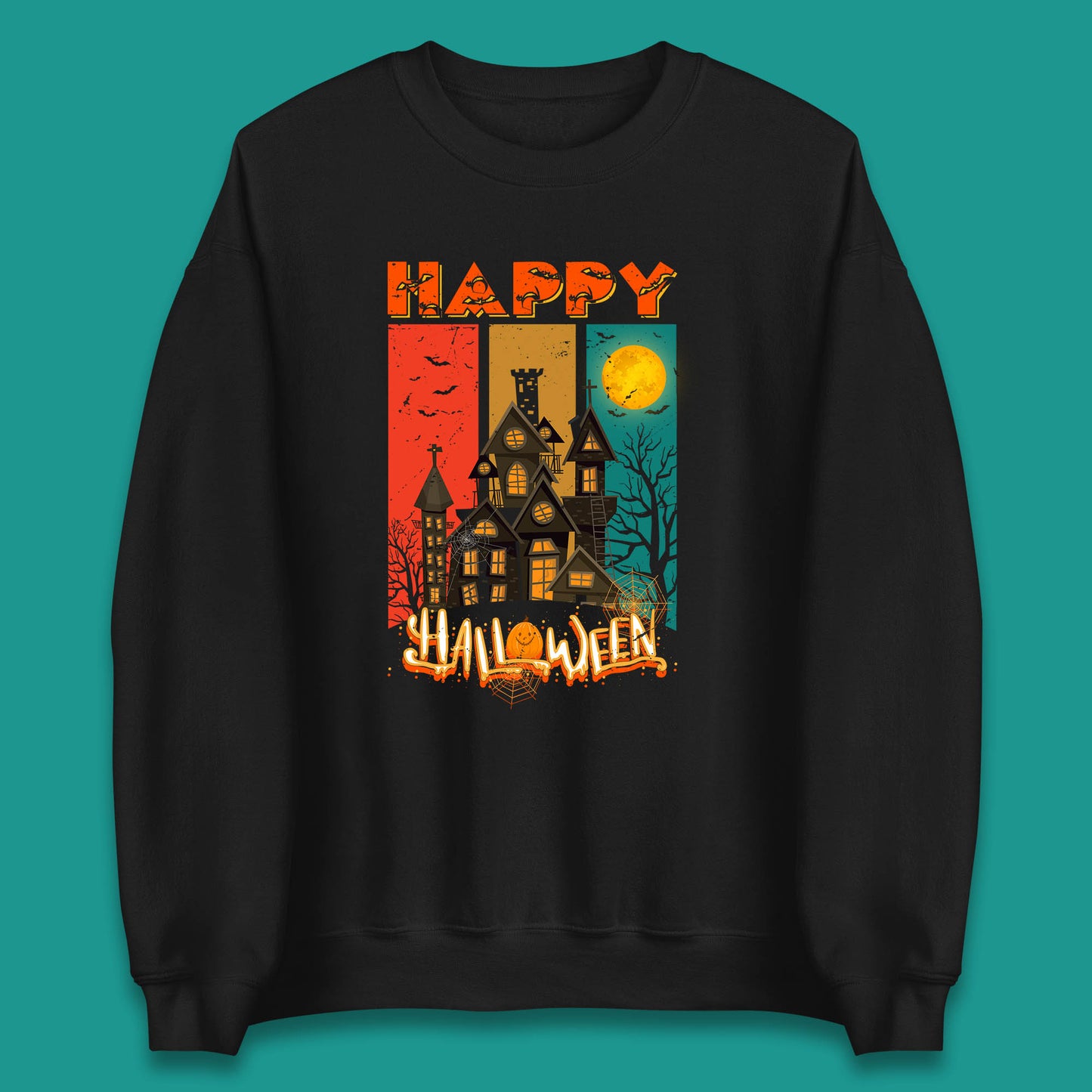 Happy Halloween Vintage Style Horror Scary Haunted House Unisex Sweatshirt