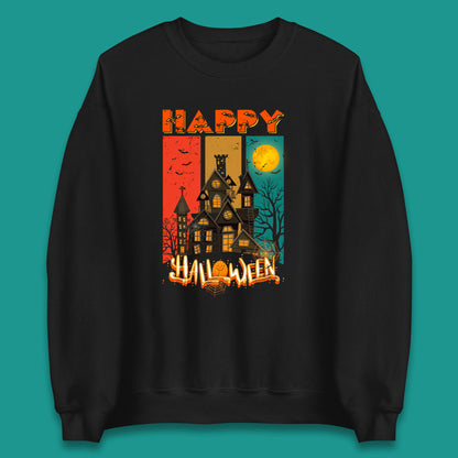 Happy Halloween Vintage Style Horror Scary Haunted House Unisex Sweatshirt