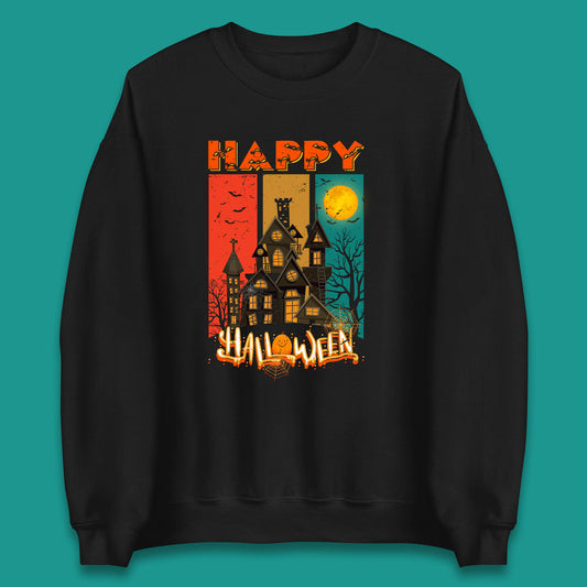 Happy Halloween Vintage Style Horror Scary Haunted House Unisex Sweatshirt