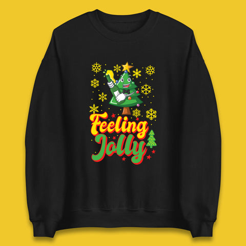 Feeling Jelly Beer Fir With Snow Christmas Tree Cartoon Xmas Drinking Lovers Unisex Sweatshirt