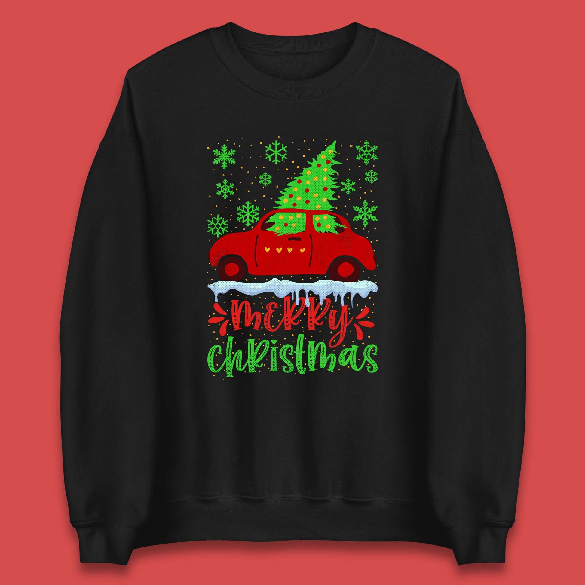 merry christmas red car sweatshirt