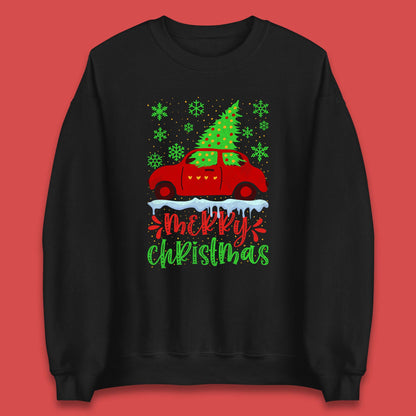 merry christmas red car sweatshirt
