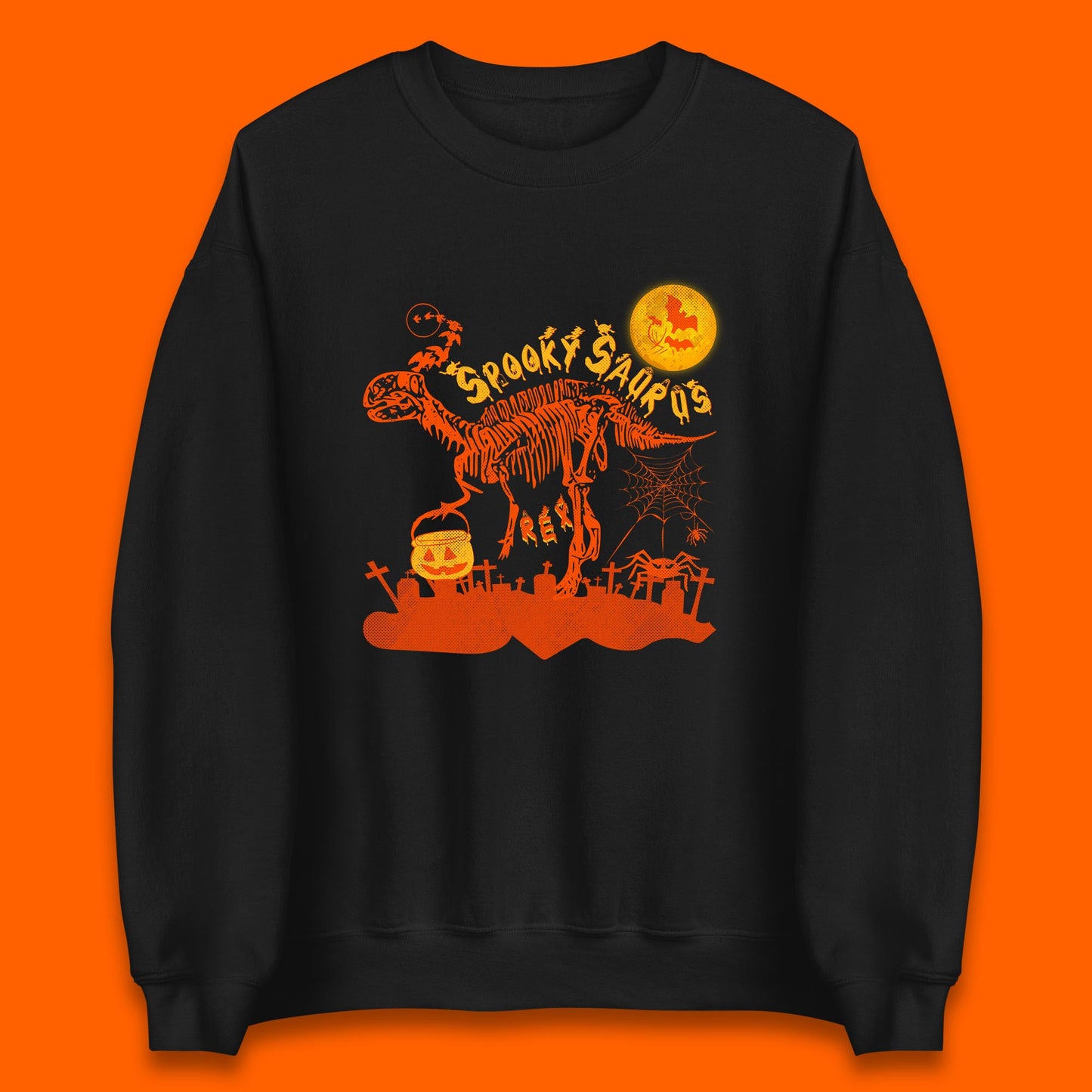 Spooky Saurus Rex Halloween Dinosaur Skeleton T-Rex Scary Pumpkin Unisex Sweatshirt