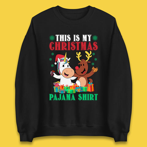 This Is My Christmas Pajama Shirt Christmas Unicorn Reindeer Eating Cookies Xmas Unisex Sweatshirt