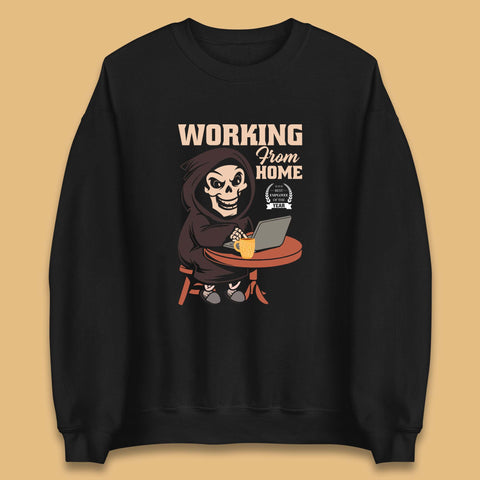Working From Home Best Employee Of The Year Funny Death Halloween Unisex Sweatshirt