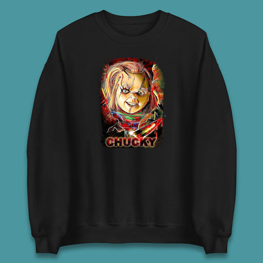 Chucky Distressed Childs Play Horror Monster Creepy Doll Toy Scary Halloween Scary Movie Character Unisex Sweatshirt