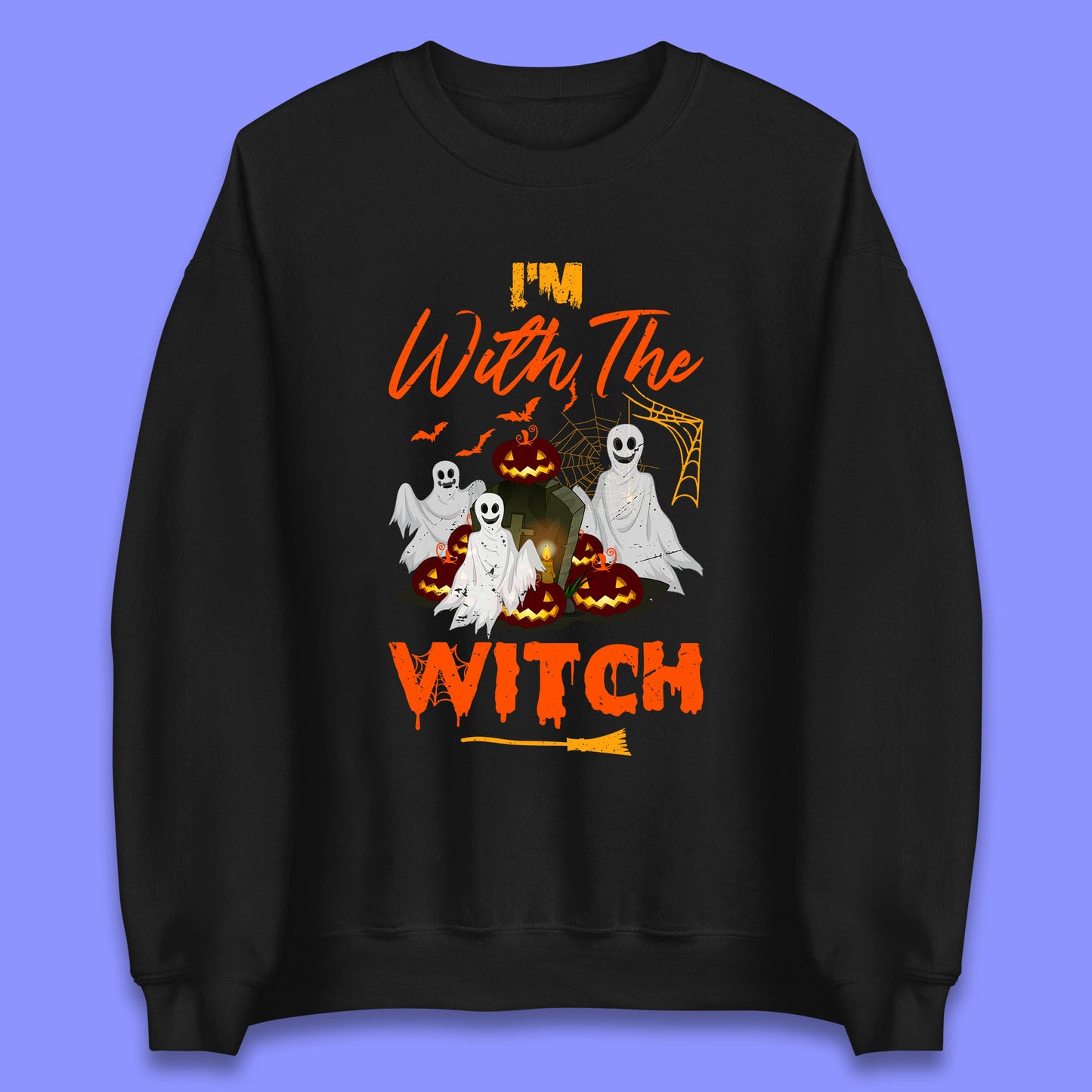 I'm With The Witch Halloween Ghosts With Jack-O-Lantern Horror Pumpkins Unisex Sweatshirt