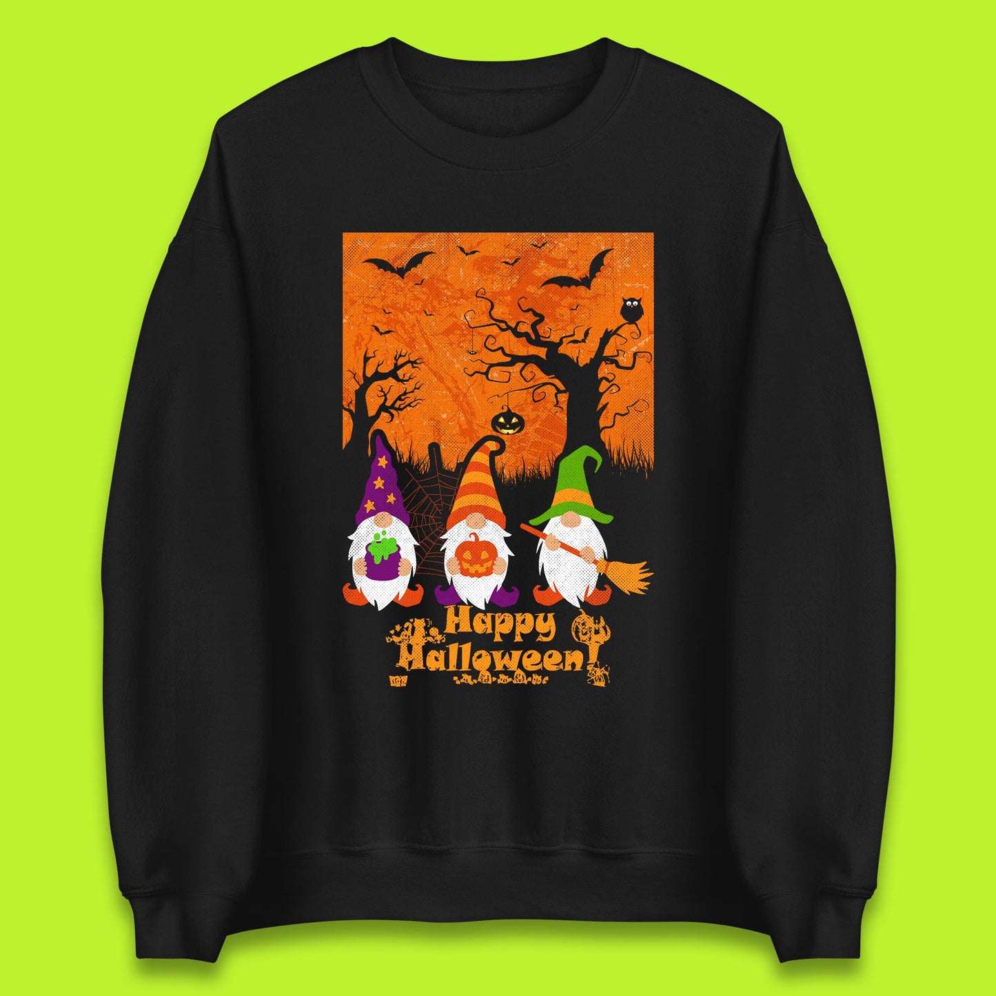 Happy Halloween Gnomies Spooky Witch Gnomes Scary Halloween Trees Gnome Lover Unisex Sweatshirt