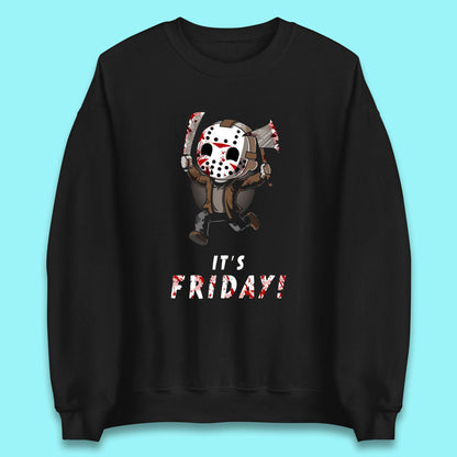 It's Friday Chibi Jason Voorhees Holding Bloody Knife & Bloody Axe Halloween Friday The 13th Horror Movie Unisex Sweatshirt