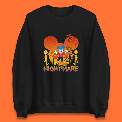 Halloween Nightmare Disney Mickey Mouse Holding Pumpkin Bucket Horror Scary Disneyland Trip Unisex Sweatshirt