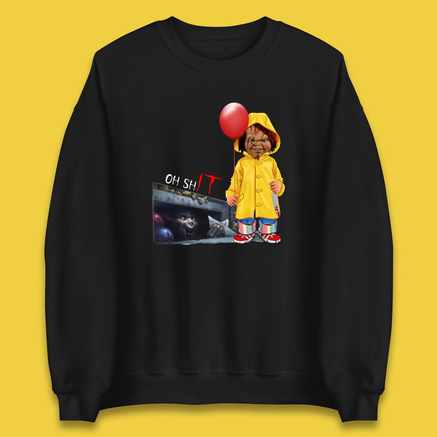 Oh Shit Pennywise Chucky Clown Spoof Halloween IT Pennywise Clown Horror Movie Character Unisex Sweatshirt