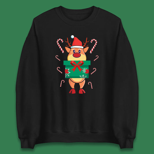 reindeer holding gift christmas sweatshirt