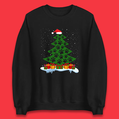 Christmas Tree With Paw Prints Of Dogs And Cats Merry Christmas Xmas Dog & Cat Lovers Unisex Sweatshirt