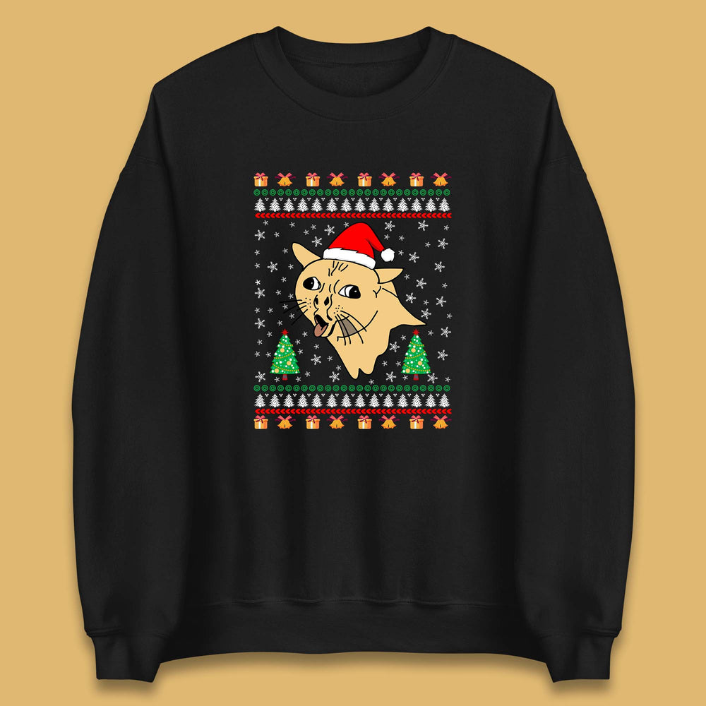 Coughing Cat Meme Ugly Christmas Funny Xmas Cat Coughing & Tongue Out Unisex Sweatshirt