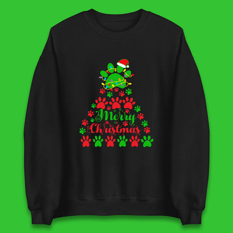 Paw Tree Merry Christmas Merry Woofmas Xmas Paw Lover Unisex Sweatshirt