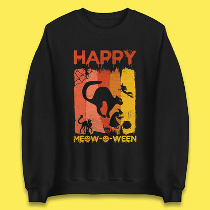 Happy Meow-O-ween Funny Halloween Black Cat Scary Spooky Unisex Sweatshirt